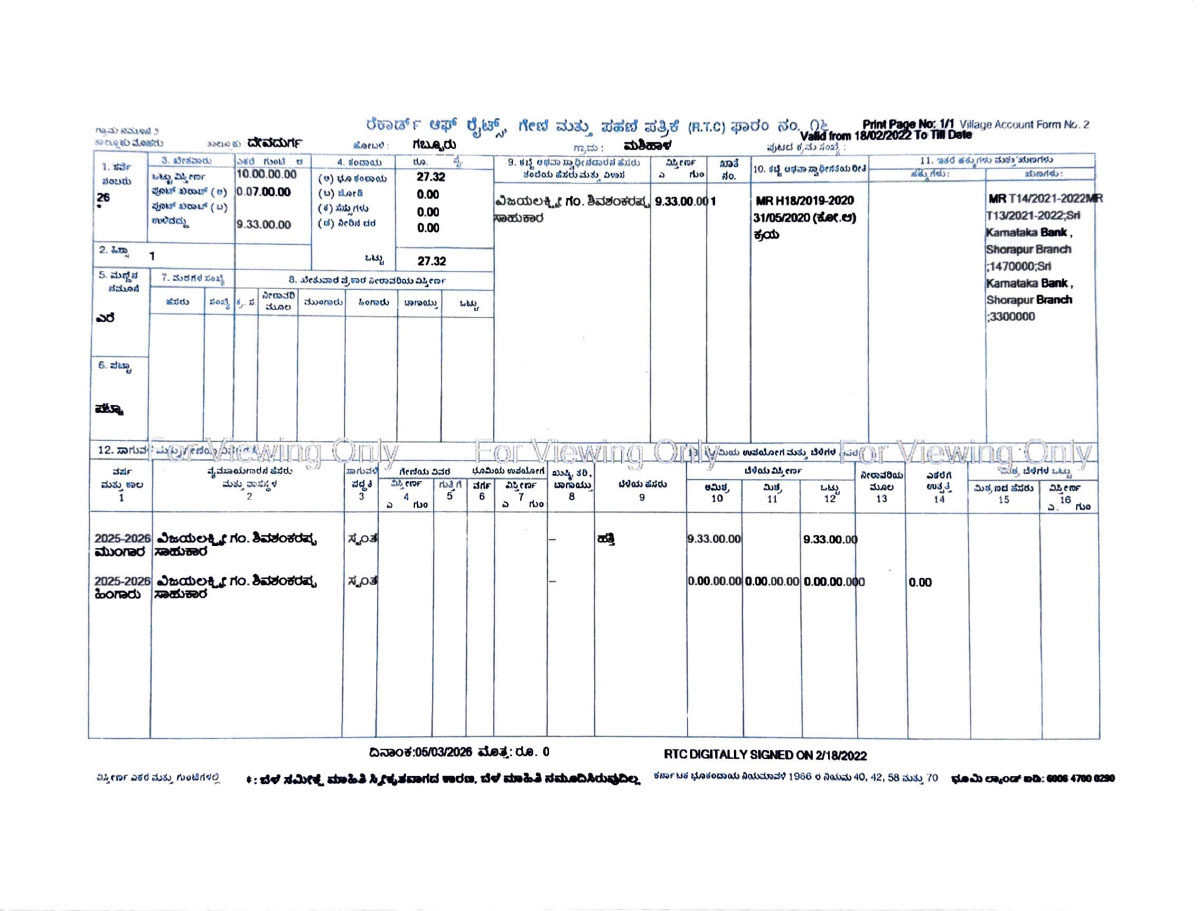 Girishbdwj's tweet photo. These are the RTC records of approximately 80 acres of land owned by former KPSC Chairman Shivashankarappa Sahukar, whose daughter Suma Sahukar declared an annual income of ₹40,000 and secured a government job through the KPSC.
#KPSCScam https://t.co/jWKuIDCKgw