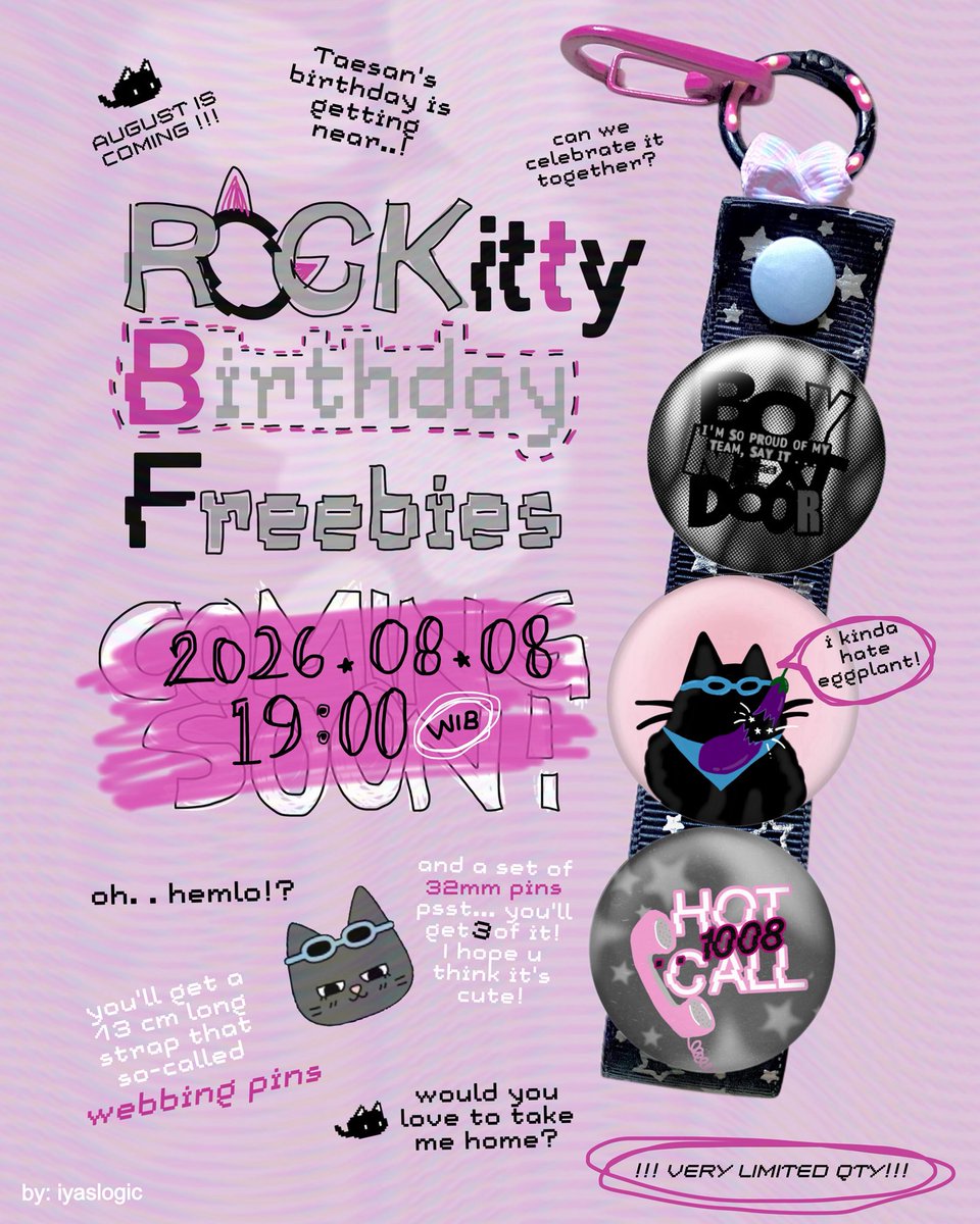 iyaslogic's tweet photo. [help to repost please? <3]

R꩜CKITTY  BIRTHD★Y  PURRTY.ᐟ
han taesan’s birthday freebies by @iyaslogic

t&amp;c❔

꩜ repost &amp; like this tweet
꩜ very limited qty
꩜ will be set on 10.800 (no rf)
꩜ claim by 🍊 2026.08.08 : 19.00 WIB‼️
꩜ kindly check the full t&amp;c on poster <3 https://t.co/9w5RUY2r2i