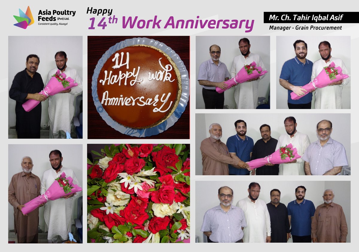 AsiaFeeds's tweet photo. Congratulations to Mr. Ch. Tahir Iqbal Asif, Manager Grain Procurement, on celebrating an outstanding 14 years with Asia Poultry Feeds Pvt. Ltd.!
.
.
..
.
.
.
.
.
#AsiaPoultryFeeds #WorkAnniversary #14YearsOfExcellence #EmployeeAppreciation #ManagerGrainProcurement #Leadership https://t.co/hGAdrSwZKQ