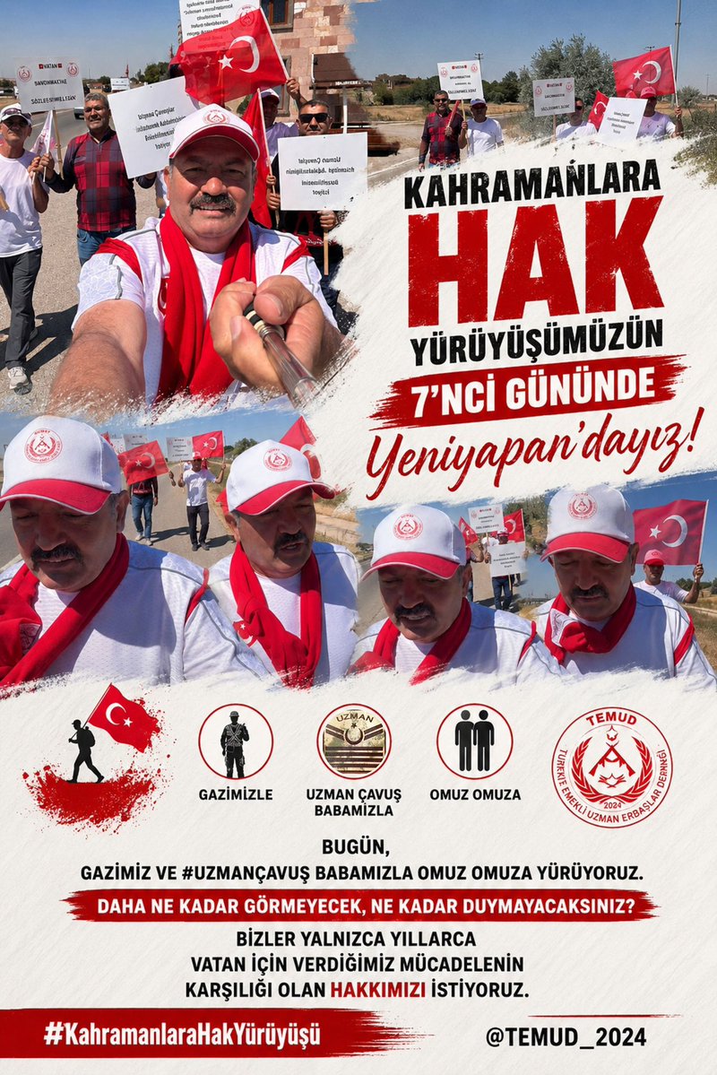alitilkici38's tweet photo. Kahramanlara Hak Yürüyüşümüzün 7’nci gününde Yeniyapan’dayız.

Bugün, gazimiz ve #UzmanÇavuş babamızla omuz omuza yürüyoruz.

Daha ne kadar görmeyecek, ne kadar duymayacaksınız?

Bizler yalnızca yıllarca vatan için verdiğimiz mücadelenin karşılığı olan hakkımızı istiyoruz.

#KahramanlaraHakYürüyüşü
@TEMUD_2024