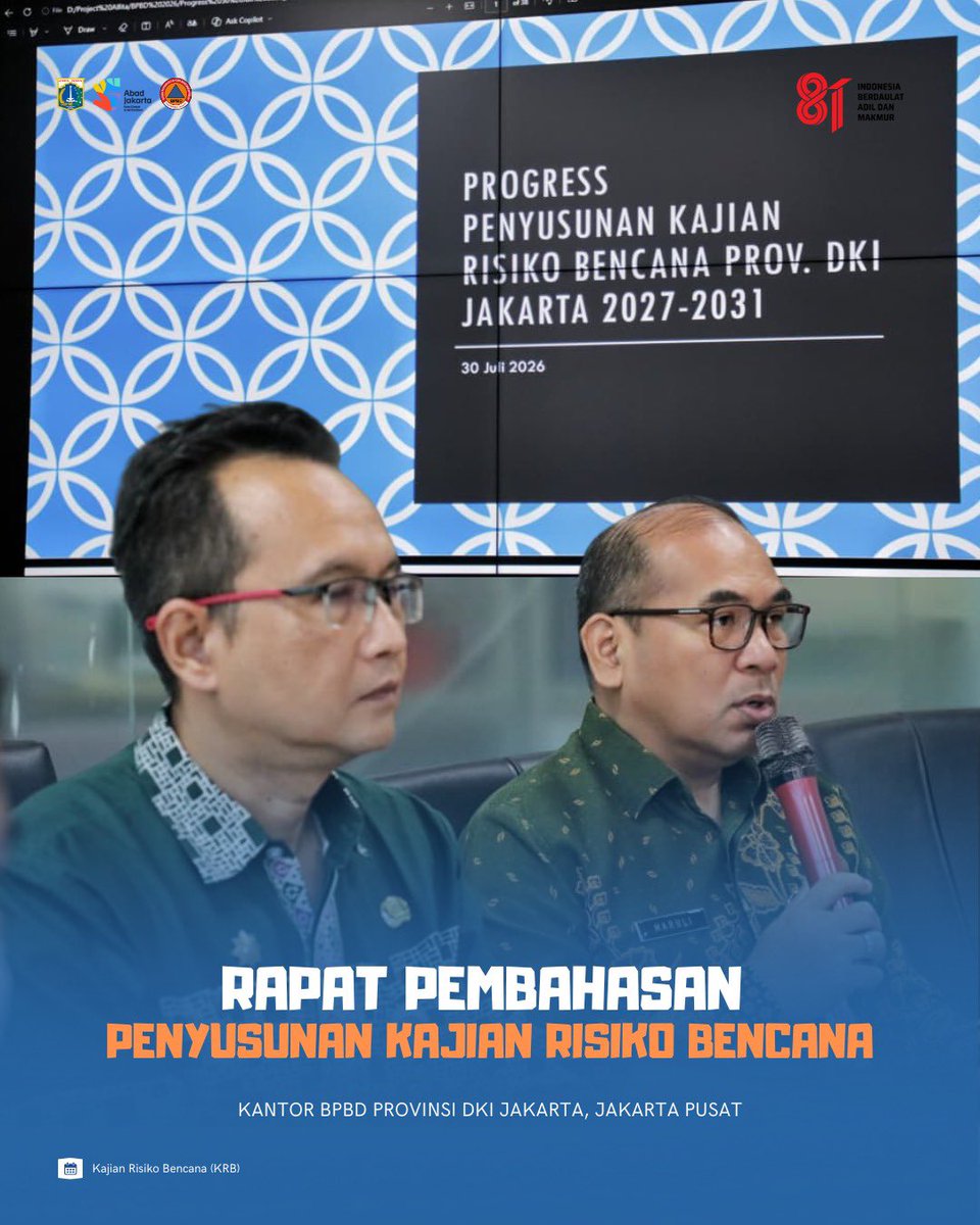 BPBDJakarta's tweet photo. Kamis (30/07) BPBD Provinsi DKI Jakarta melaksanakan Rapat Pembahasan Penyusunan Kajian Risiko Bencana (KRB) Provinsi DKI Jakarta di Kantor BPBD Provinsi DKI Jakarta. https://t.co/puc22b3010