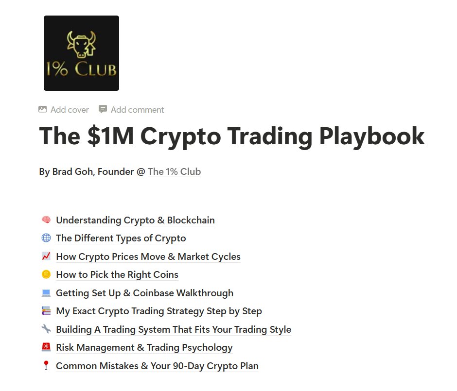 Bradgohtrades's tweet photo. I made my first $1M from trading before I turned 21.

So I put together a playbook that shows you step by step how to trade crypto profitably.

For 24 hours only, it's yours completely for FREE.

Like + comment "crypto" &amp; I'll DM it to you.

(must be following + RT for priority) https://t.co/CkiZuKJFpV