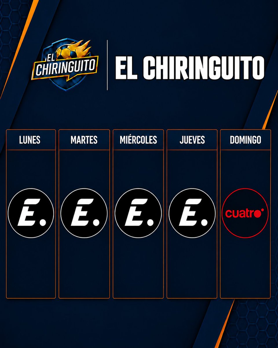 elchiringuitotv's tweet photo. 🗓️ ¡ESTA ES LA NUEVA DISTRIBUCIÓN DE EMISIÓN DE @elchiringuitotv!

➡️ De lunes a Jueves: ENERGY.
➡️ Los domingos: CUATRO.

📺 ¡RECUERDA! Volvemos el 17 de agosto https://t.co/FV00QeG4nV