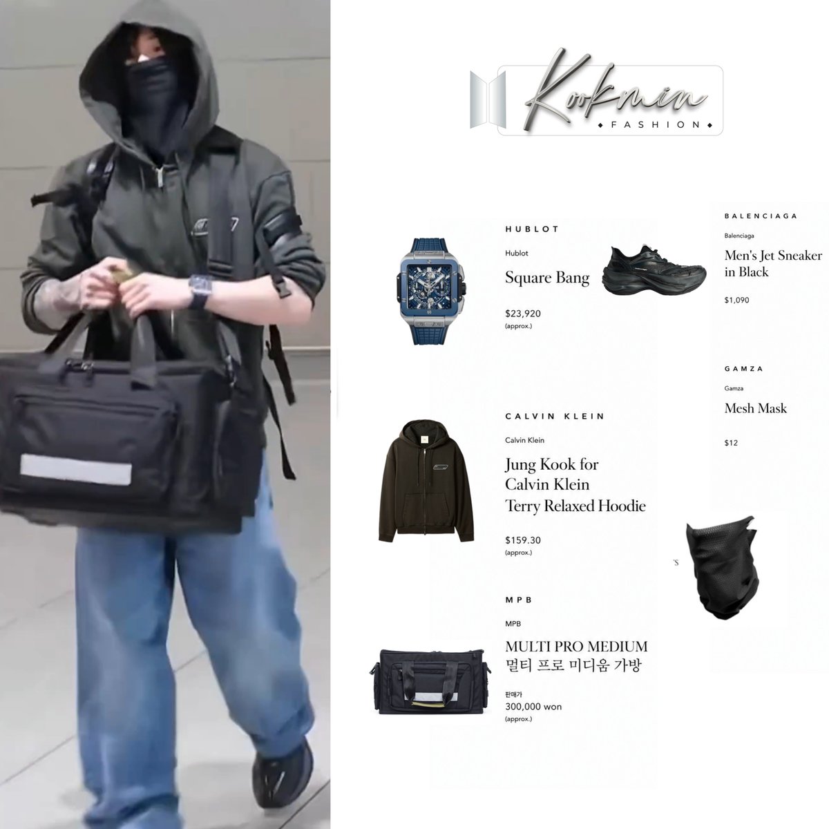 kookminfashion's tweet photo. 2026.7 | Jungkook   |  airport look 

__________________________________

Wearing : ckjk , Calvin Klein , hublot , Balenciaga , gamza , mlb 
_________________________________
@mnijungkook  @bts.bighitofficial

#bts #btsarmy #army #jungkookfashion #jungkook https://t.co/HfkxFc4Oge