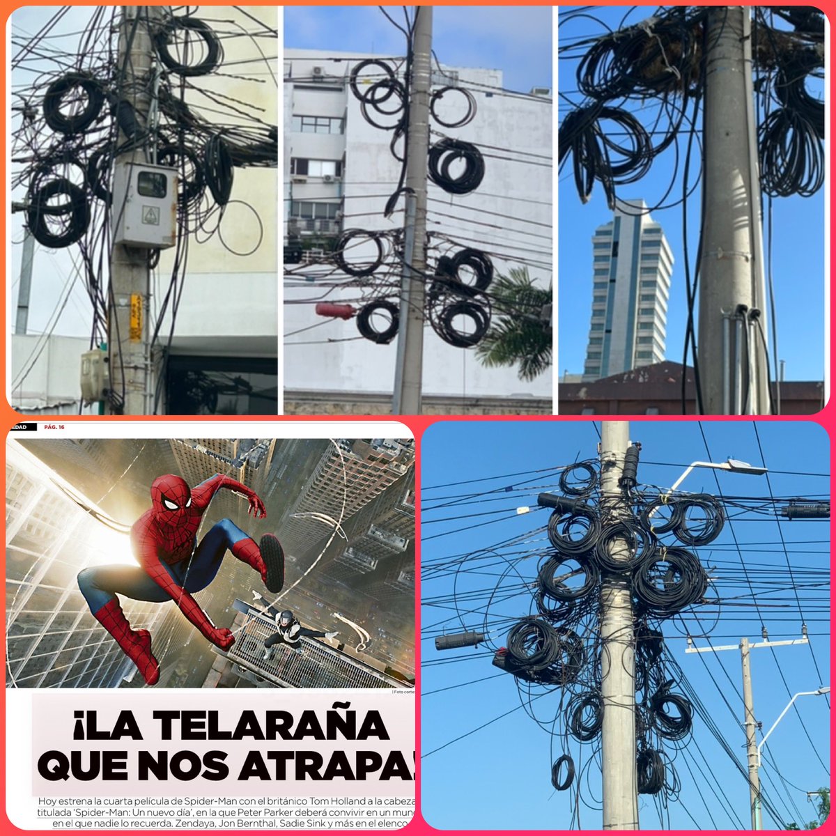 orma19orlando's tweet photo. Las Telarañas q nos atrapan son los Rollos de Cables colgando en postes por la Empresas de Telecomunicaciones con la anuencia de @Alcaldiadbqilla @controlurbanodb https://t.co/O7XPYD78OK