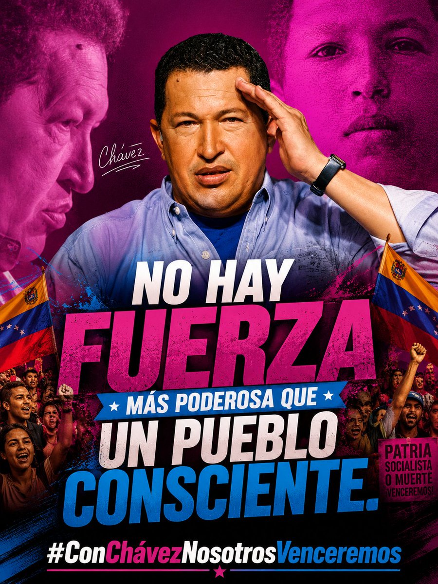 HugoChavezCmdo's tweet photo. Como expresó Diosdado Cabello durante la emisión #577 de Con el Mazo Dando, "podrán pasar 200 años y el pueblo seguirá recordando al Comandante Hugo Chávez".

Y así será. Porque Chávez dignificó a los humildes, dio voz a los excluidos y defendió la soberanía de Venezuela con la firmeza de un líder que hizo historia.

Su legado no solo permanece en los libros o en los discursos; vive en el amor de un pueblo agradecido que jamás olvidará a quien sembró esperanza, conciencia y dignidad. Chávez es presente, es inspiración y seguirá siendo el faro de las generaciones que luchan por una Patria libre y soberana.

#ConChávezNosotrosVenceremos
