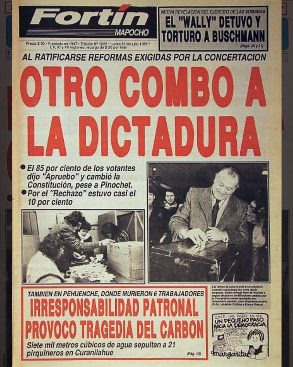PSChile's tweet photo. 30 de julio de 1989: 85,7% dijo Apruebo y le dio otro combo a la dictadura. La democracia se construyó votando. Con memoria, la seguiremos defendiendo cada día. #PSChile #Democracia https://t.co/LpuLfeuG8J
