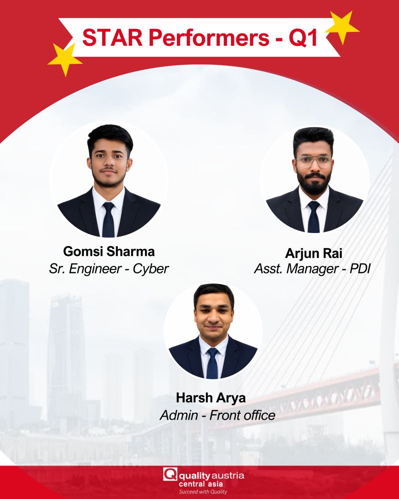 qacacompany's tweet photo. Today, we are thrilled to shine the spotlight on three exceptional individuals who have delivered outstanding performance in Q1:

Gomsi Sharma 
Arjun Rai
Harsh Arya

A huge thank you to each of you.

#STARPerformers #EmployeeRecognition #TeamQACA #ExcellenceInAction https://t.co/xUtPjUhY8c