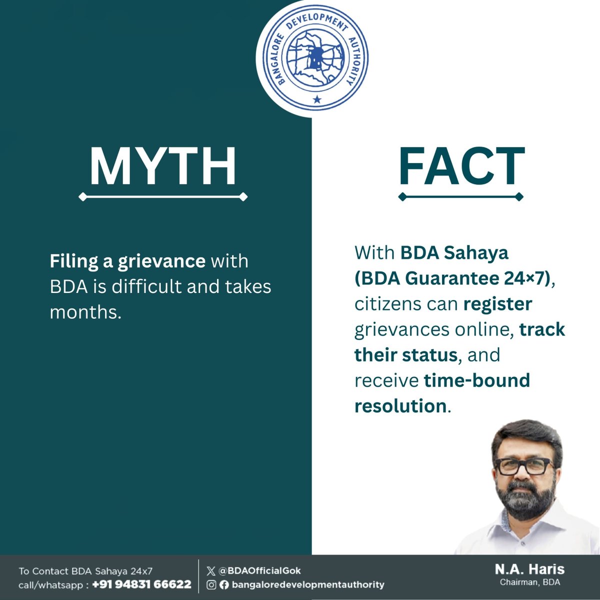 BDAOfficialGok's tweet photo. Know the facts. Experience the difference.

BDA Sahaya (BDA Guarantee 24×7) is designed to make grievance registration and tracking simple, convenient, and transparent for every citizen.

@mlanaharis @Captain_Mani72

#BDA #Facts #KnowYourBDA #BDASahaya #BDAGuarantee https://t.co/AOUxJ9m2Gl