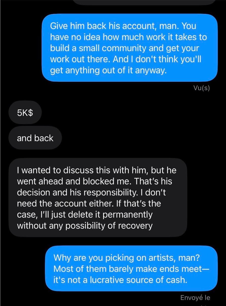 PureAestheticsz's tweet photo. Another day goes by and yet no answer from @Support
I need help getting this situation to the right hands.
Please @nikitabier @elonmusk
My original account @Julianc_AI has been hacked since Monday. Unknown individual sending malicious links via dm.
Please help @Support
I hate to post this screenshot but they need to see the urgency of this situation.