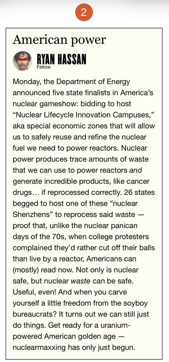 emundz42's tweet photo. As a longtime @PirateWires reader, this was fun to wake up to. Yes, we can still just do things, like reindustrialization and energy dominance. Thanks for the shout out on NLICs. https://t.co/fEPVyAsOUO