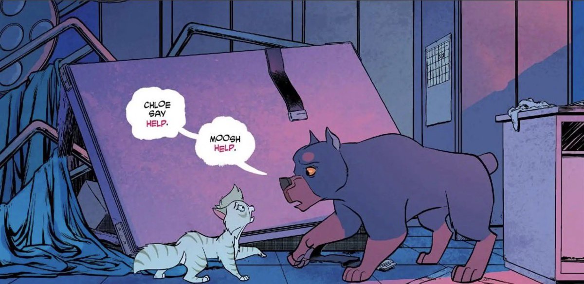 ToXieRat's tweet photo. // Feral issue # 25 Spoilers 
.
.
.
.
Chloe and Moosh breaking the cat and dog language barrier through the power of friendship. https://t.co/2w5reJDhBH