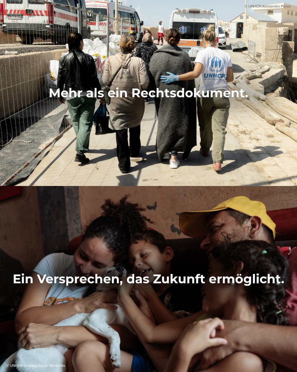 UNHCR_de's tweet photo. Die Genfer Flüchtlingskonvention entstand aus einem Versprechen: Menschen, die zur Flucht gezwungen sind, dürfen nicht schutzlos bleiben.

Bis heute hilft sie Menschen in Not, Schutz zu finden, ihre Rechte wahrzunehmen und sich eine neue Zukunft aufzubauen. https://t.co/f04FT6c9aE