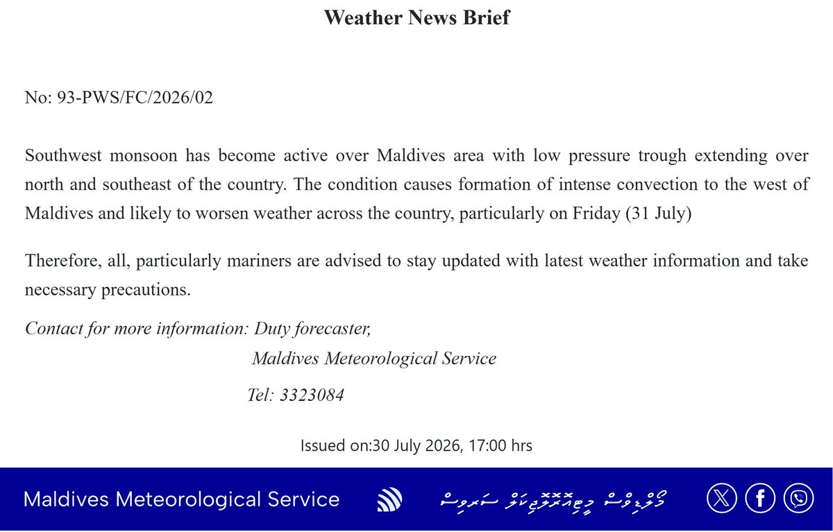 MetMaldives's tweet photo. Active southwest monsoon over the Maldives https://t.co/Gxncm4P2fn