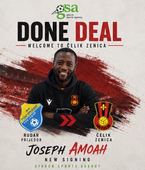 AbaidooAbednego's tweet photo. Excited to announce our player  Joseph Amoah has officially signed for NK Čelik Zenica in the Bosnian Premier League. 🇧🇦

Building careers. Creating opportunities. Delivering results.

Congratulations, Joseph. Wishing you a great success . 
#GFarokSportsAgency https://t.co/wcscCDa5uu