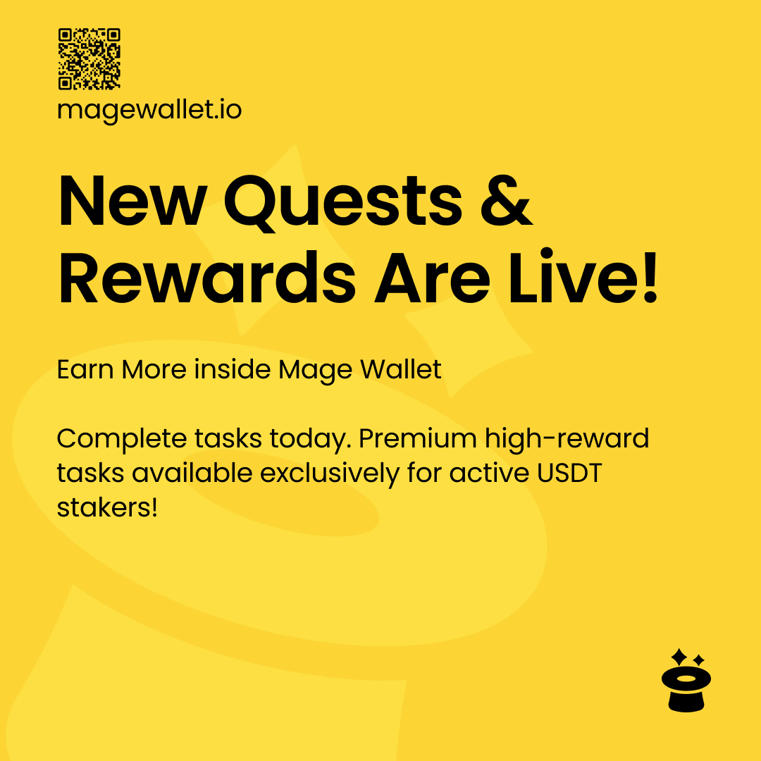 Mage_Wallet's tweet photo. New Tasks are LIVE in your Mage Wallet dashboard! 🎁⚡

•   Free quests for all users
•   High-reward Tier-2 tasks exclusively for active USDT stakers

Boost your earnings today! 👇

🌐 https://t.co/veUt0onEuj

#MageWallet #Crypto #Web3 #Staking #EarnCrypto https://t.co/lhvSVl6m51