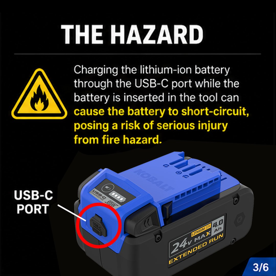 greenworkstools's tweet photo. Final reminder: If you own a recalled Kobalt 24V or 48V yard power tool with a USB-C battery, register today for your FREE replacement battery.

https://t.co/B1dlC28Lfe

@USCPSC #ProductRecall https://t.co/5Kxj3UMTsN
