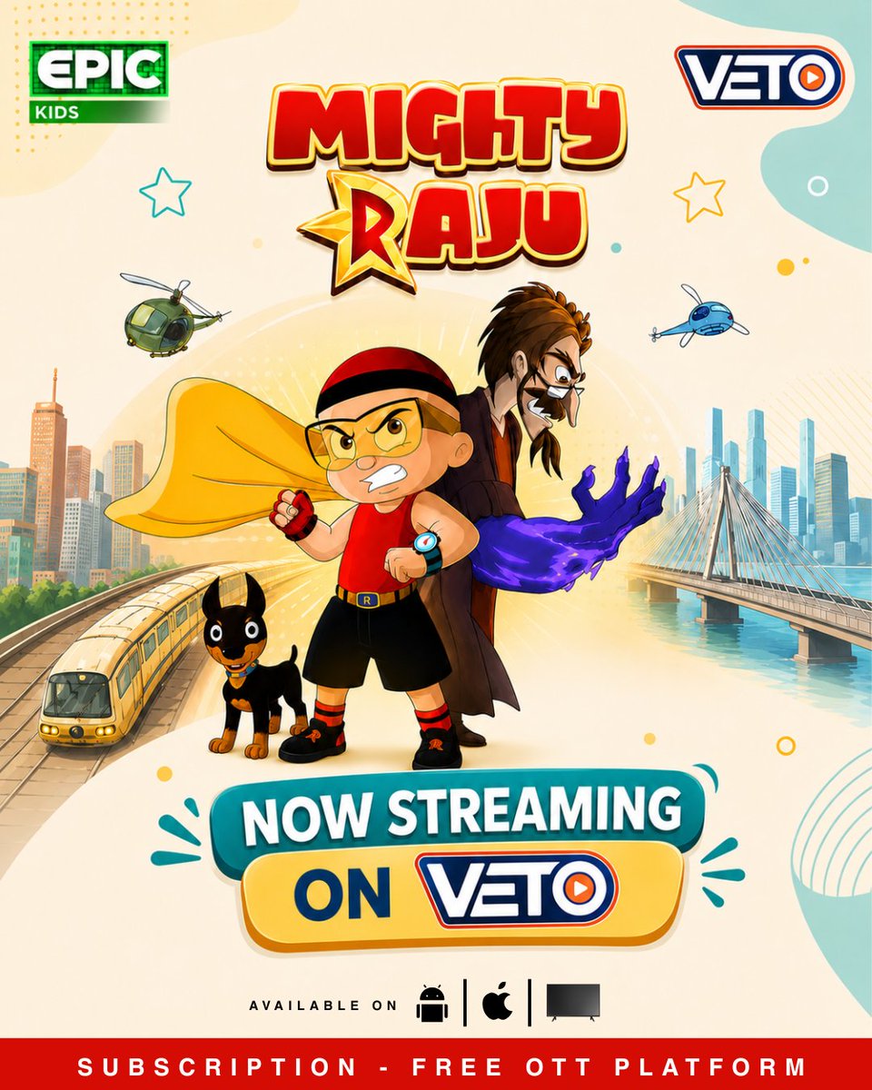 VETOOTTAPP's tweet photo. Epic Kids now streaming Free on VETO.
Jab Mighty Raju ho saath toh darne ki kya hai baat!!

Download now: https://t.co/VzTpvYZYu0

#VETO #freeott #Epicbharat #NowStreaming #Entertainment https://t.co/KV0zjUKy3G