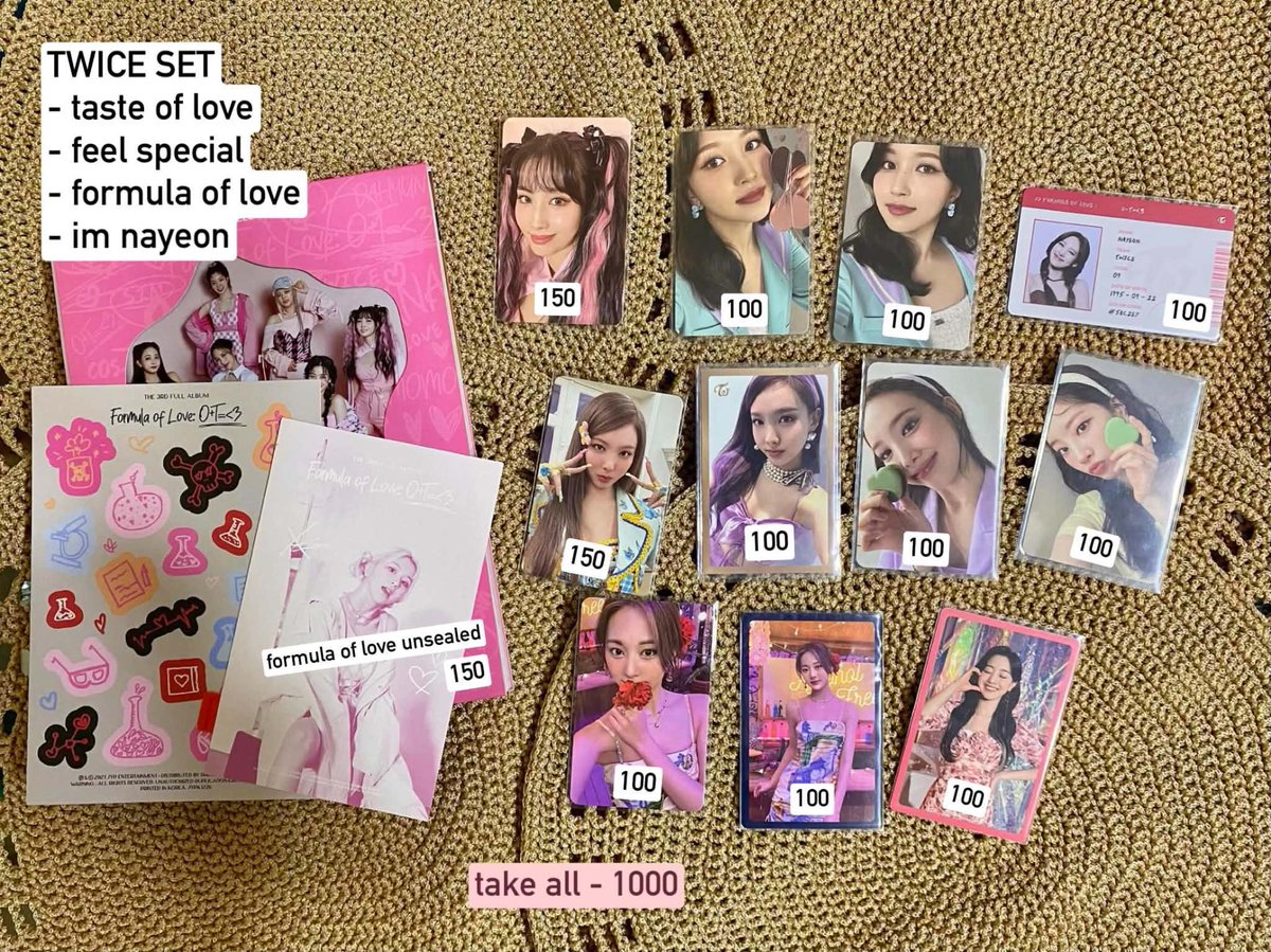 bluejayiiie's tweet photo. selling my twice collection! (pcs + album)
- feel special 
- taste of love
- formula of love
- im nayeon

ALL ARE IN MINT CONDITION. TAKE ALL 1000.

loc: manila
mop: gcash
mod: sdd

🏷 wts lfb wtb lfs twice nayeon jeongyeon momo sana jihyo mina dahyun chaeyoung 

 #chelsells https://t.co/lX2PT5TjXV