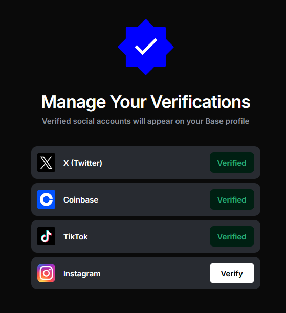 kriptokurduu's tweet photo. 🚨 BASE VERIFY AKTİF

Base kullanıcıları artık X, Coinbase, Instagram ve TikTok hesaplarını profillerine bağlayarak doğrulama yapabiliyor.

Doğrulama yapan kullanıcılar👇🏻

• Base App profilinin güvenilirliğini güçlendirebilir
• Gerçek kullanıcı odaklı kampanyalarda Sybil filtrelerine takılmadan kimliğini kanıtlayabilir

Doğrulama👇🏻
https://t.co/2vzU2suWnO

Base Verify, aynı kişinin farklı cüzdanlarla tekrar tekrar ödül almasını önlemek için gerçek hesap sinyallerini kullanıyor. Kişisel bilgiler uygulamalarla paylaşılmadan doğrulama yapılabiliyor.