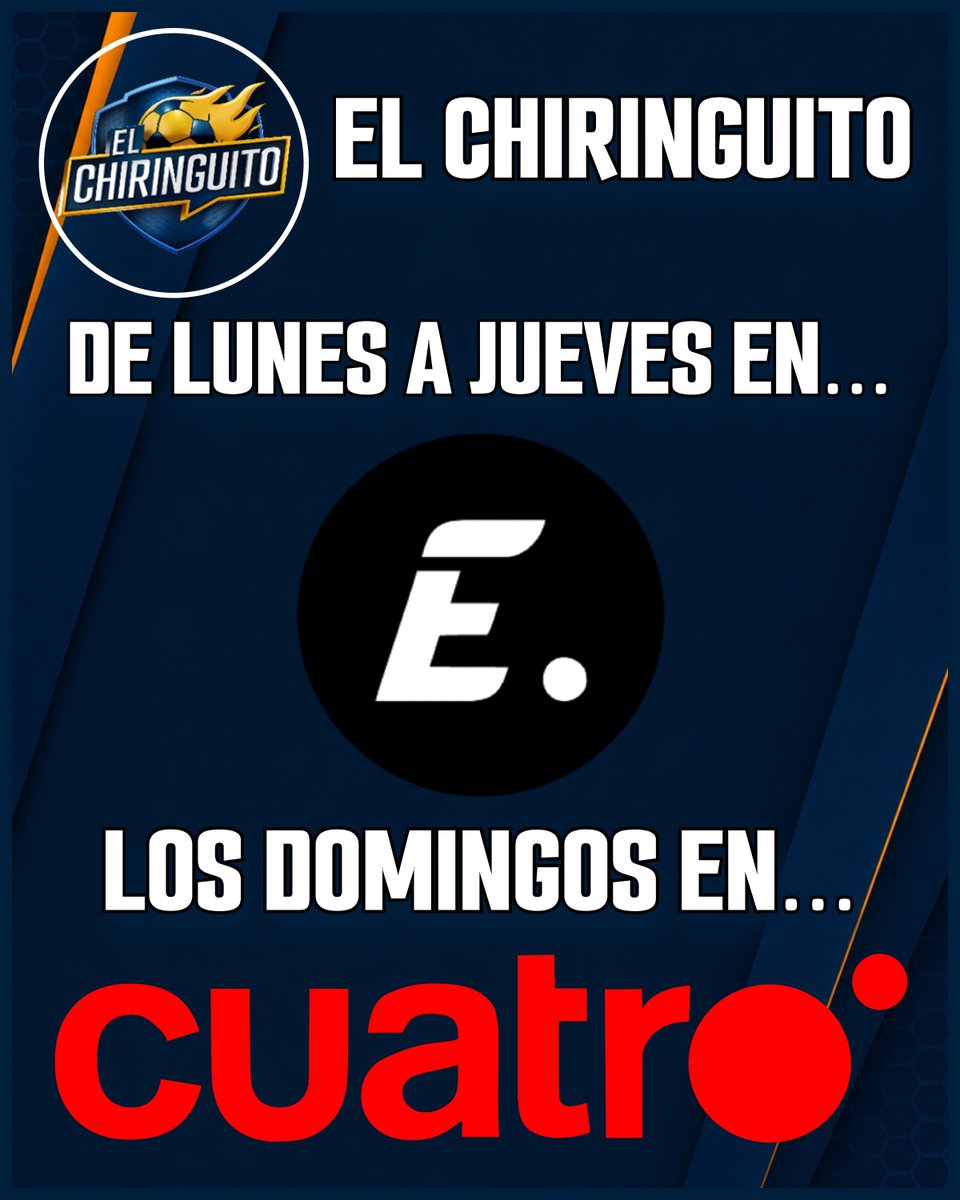 elchiringuitotv's tweet photo. 🚨 ¡@elchiringuitotv SE EMITIRÁ EN ENERGY Y EN CUATRO! 🚨

😎 Te esperamos el 17 de agosto. https://t.co/XUKD6PId4i