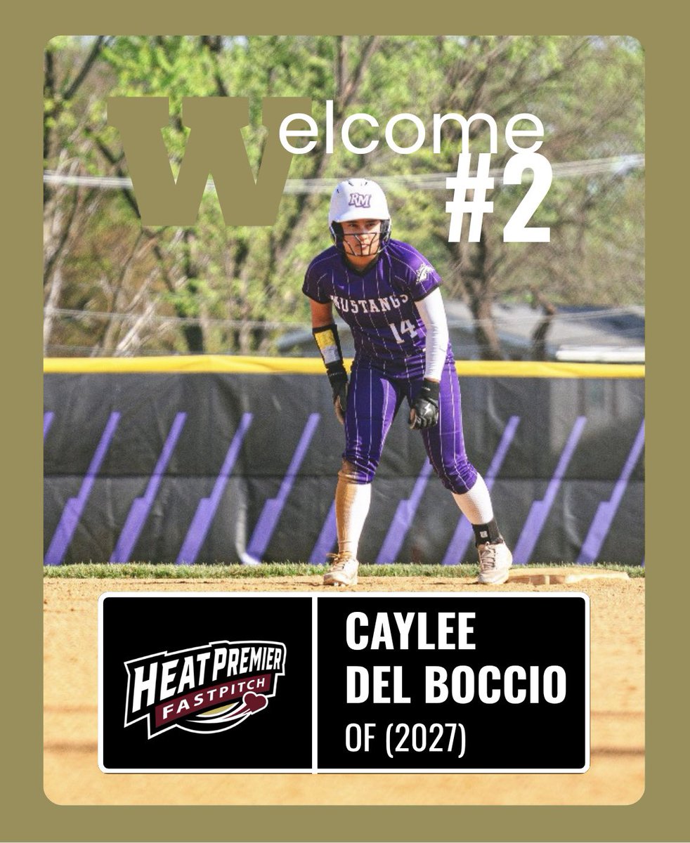 HeatPremier18U's tweet photo. Starting at the top with #2! Welcome to the HEAT @CayleeDelBoccio! An All State outfielder who brings RANGE &amp; great instincts to the grass &amp; the bases. A SPEEDY lefty who hits for a HIGH average &amp; for POWER. We are PUMPED to welcome this 2027 ATHLETE to the squad! @rm_softball https://t.co/NfHKK405S2