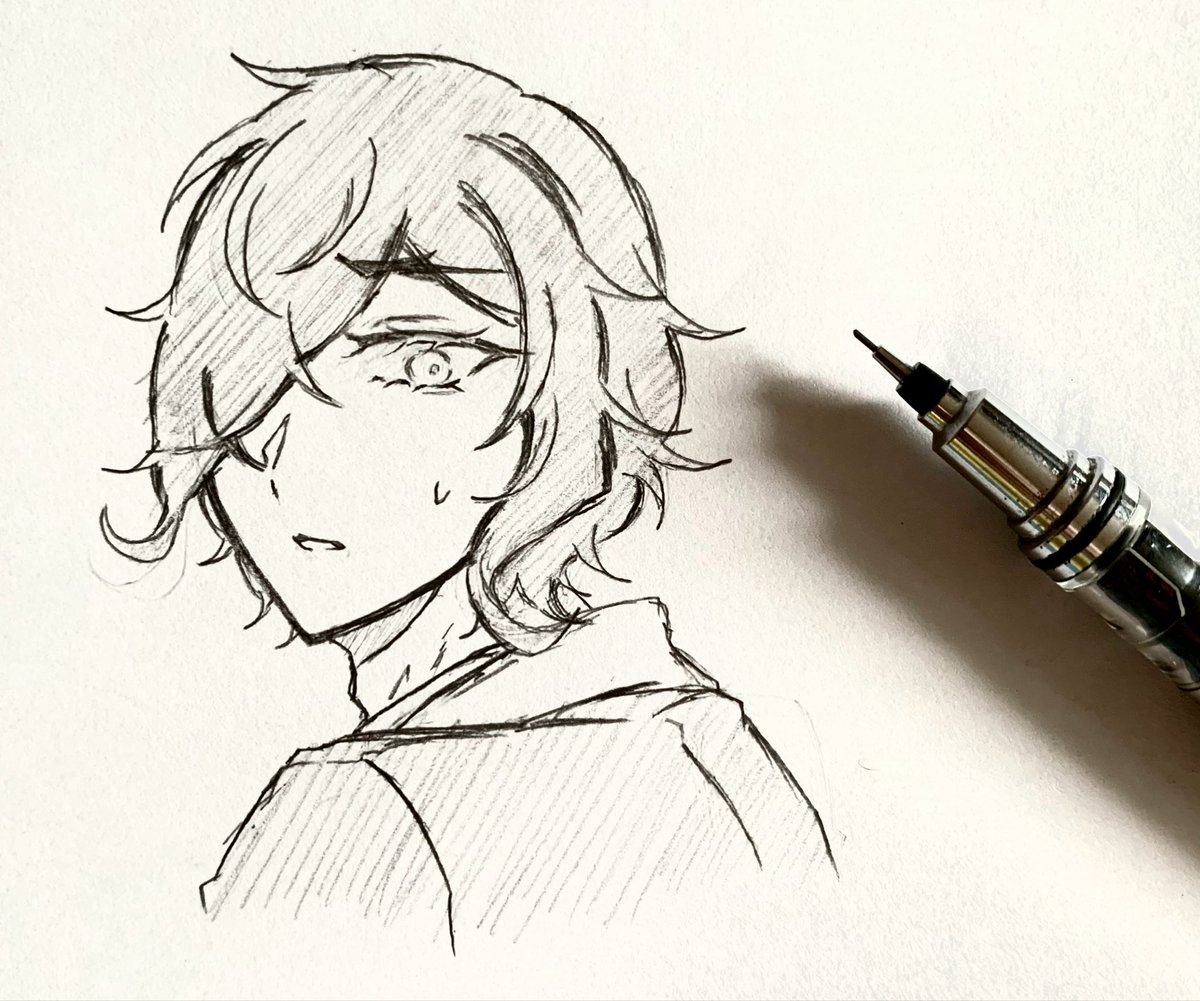 ShakeUmeshima's tweet photo. アナログで描いてたら結構気に入ったのが描けた。
これを元にデジタルで漫画にするので塗る必要はなかったけど！
下書きの段階でなんか良いのができたのでね！ https://t.co/8JxW1PwQPv