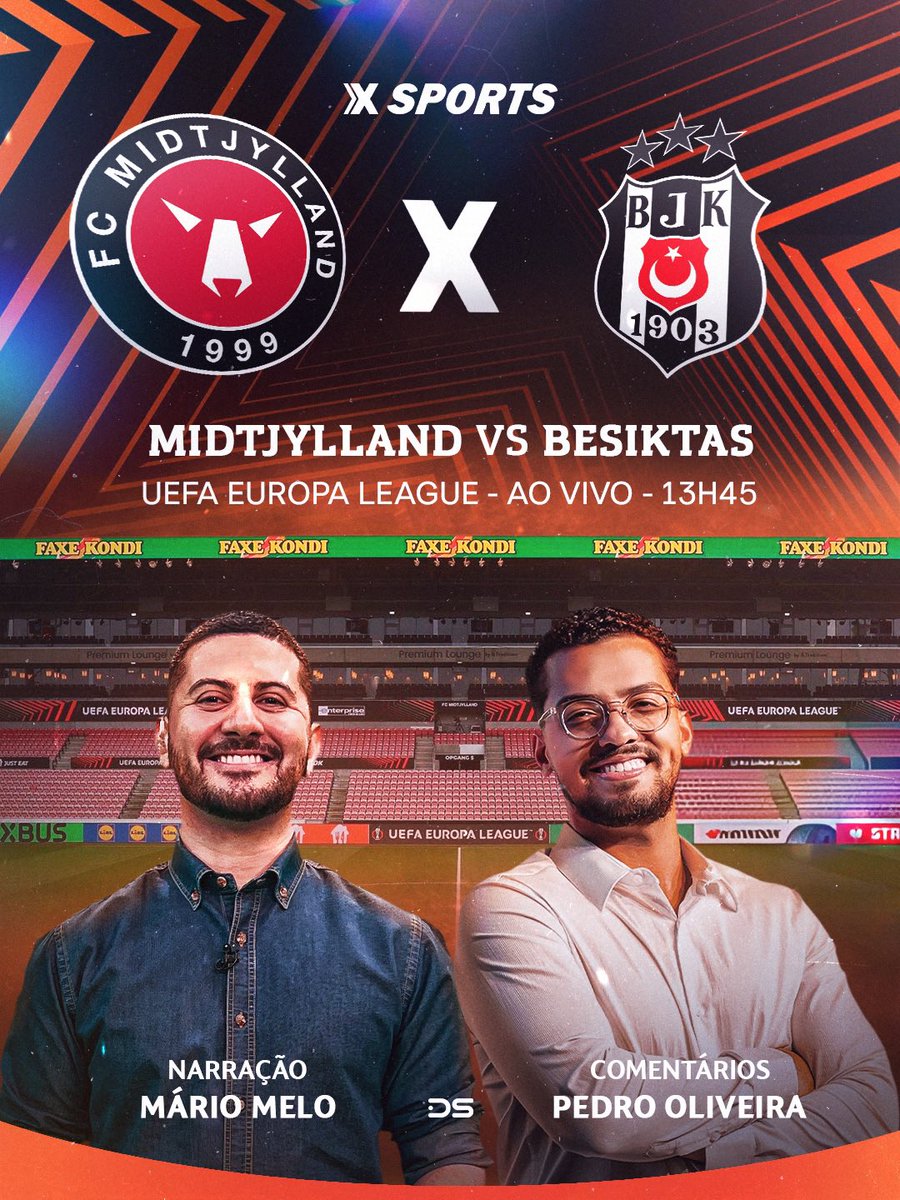 mariomelofc's tweet photo. HOJE TEM DECISÃO NA EUROPA LEAGUE ❌
MIDTJYLLAND x BESIKTAS
AO VIVO a partir das 13:45
Narração de Mário Melo e comentários de Pedro Oliveira
Sintonize na Europa League
Acerte na ❌
#ChampionsLeague #Midtjylland #Besiktas #EuropaLeagueXSports #XSports https://t.co/QM9TEbSYT5