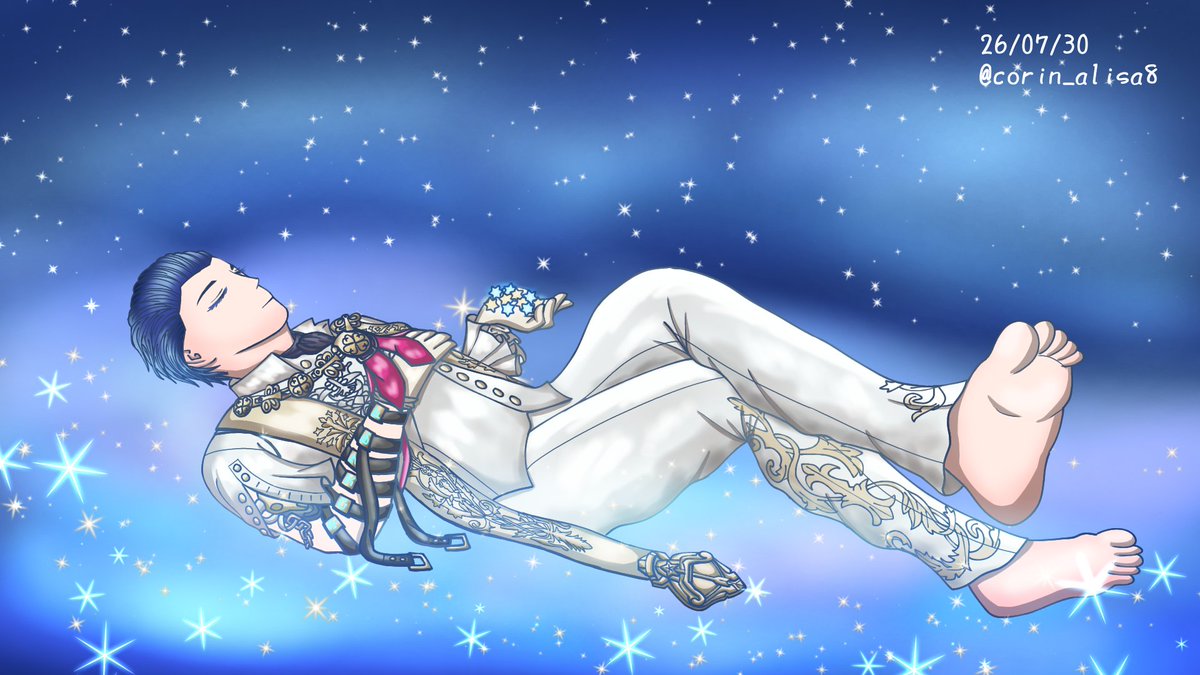 corin_alisa8's tweet photo. 🎨【銀河ニ沈ム】光堕ちクラウディオを描きたかった人の生命の叫び
上手い人の描き方を参考にしても、塗りがどうしても分からなくてつらいです… 

服が星屑を吸って重くなり、哀れ、彼を眩しき空から、ひずむ銀河の底へ引きずり下ろしたのです。

(Pixiv用を間違えて上げたので上げ直し) https://t.co/o2UKeSvzLS