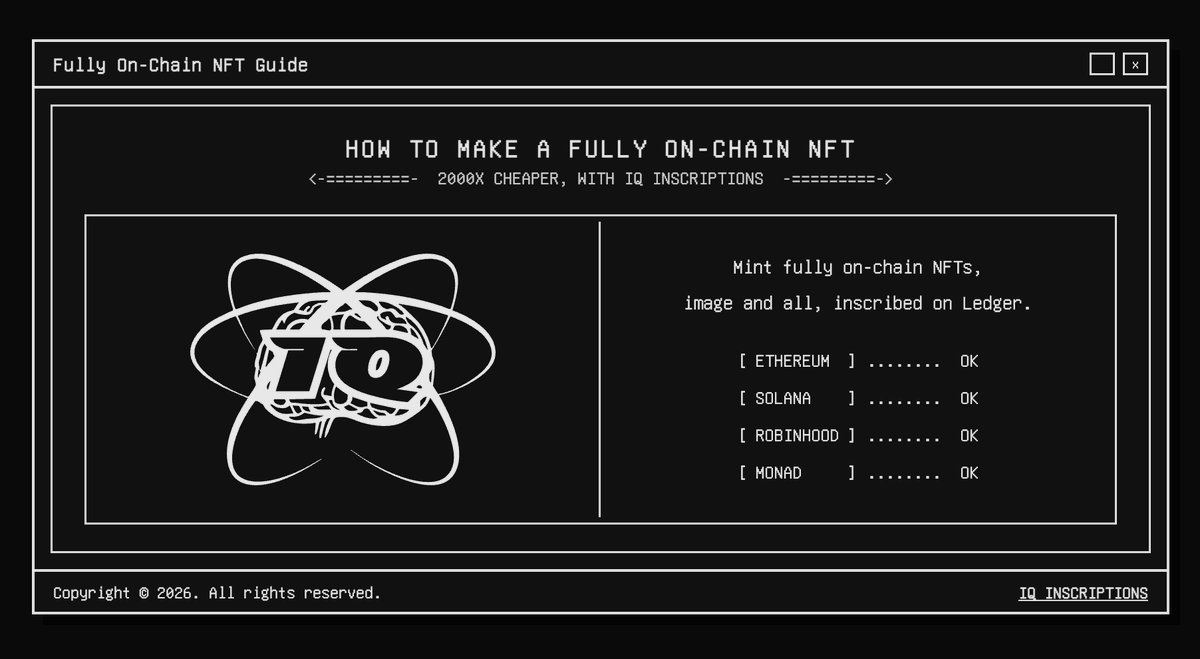 IQLabsOfficial's tweet photo. [ How to make a fully on-chain NFT with IQ Labs inscription ]

Can't believe we never wrote this down until now.

official docs link is below https://t.co/tSNSjUsvBl