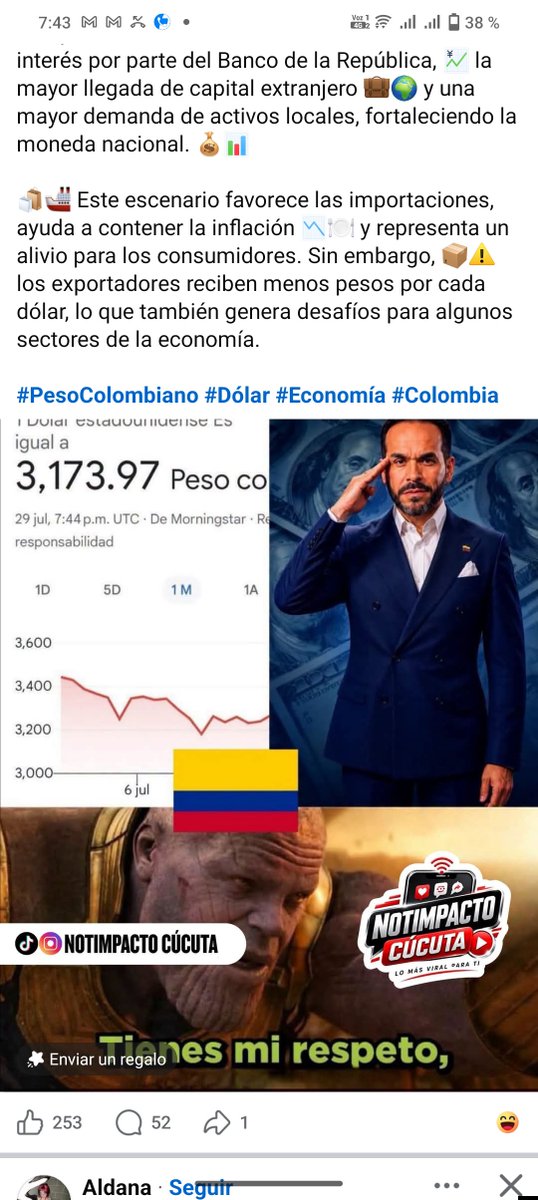 Nicolasfrr7's tweet photo. Que risa que hay gente en Facebook que genuinamente piensa que el dólar está a 3100 pesos gracias a De la Espriella, pero que se podría esperar de FACEBOOK, es más, el error fue mío cuando le perdí el asco https://t.co/fSwwnkiMnC