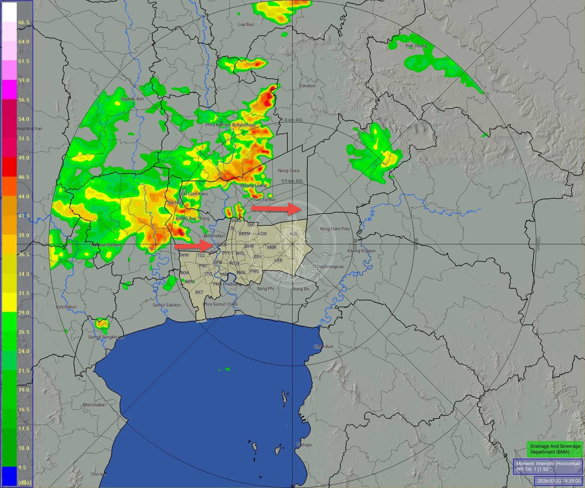 BKK_BEST's tweet photo. วันที่ 30 กรกฎาคม 2569 เวลา 19.45 น. /พื้นที่ กทม. ฝนเล็กน้อยเขตบางบอน หนองแขม ดอนเมือง เคลื่อนตัวทิศตะวันออก แนวโน้มคงที่ https://t.co/kFY8UYrN6c