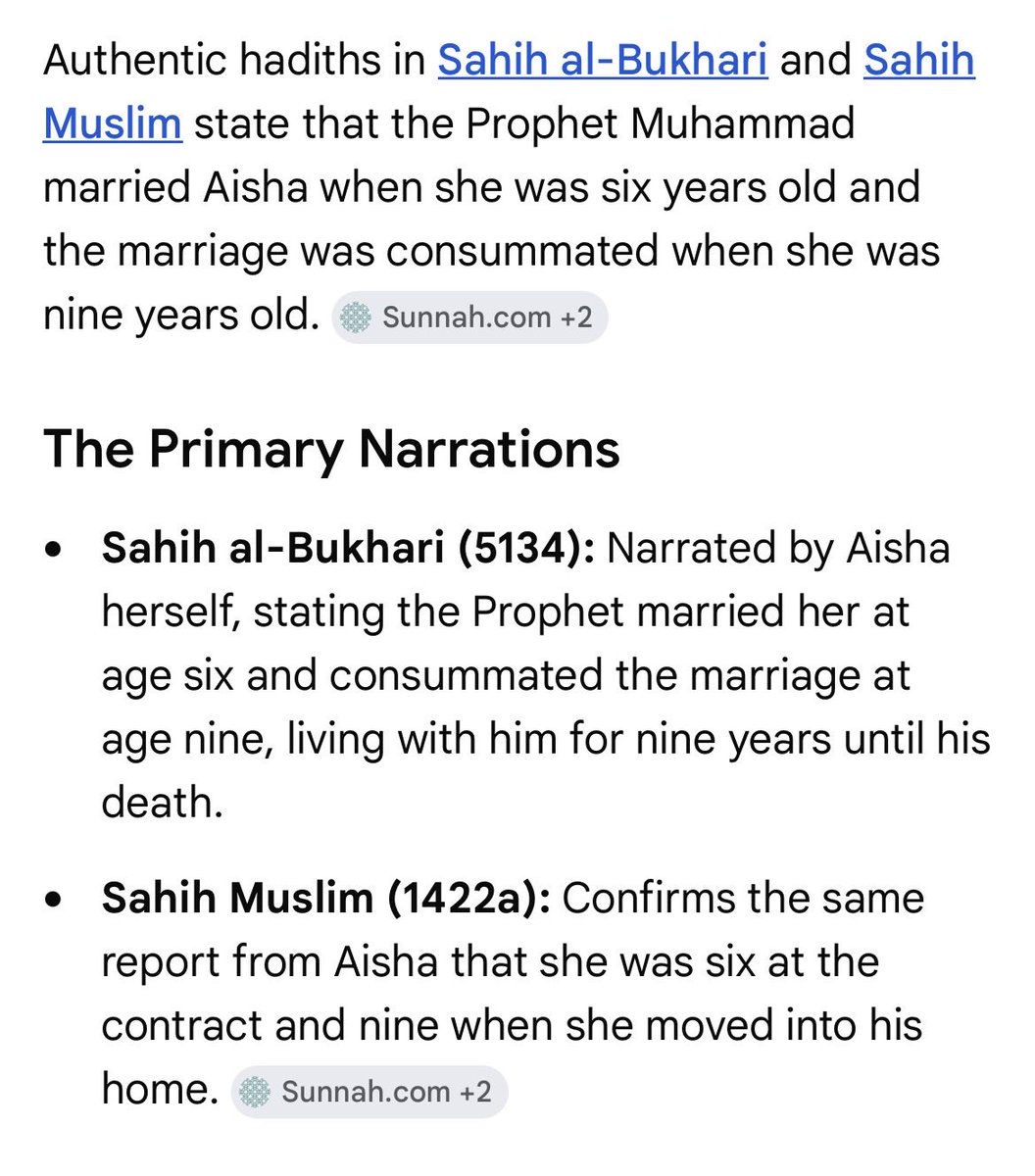 CapnMoonlite's tweet photo. The Qur’an 33:21 instructs Muslims to look to Muhammad as the best example of how to live their lives, and relationships. The Hadith of al-Bukhari and Muslim (Islams 2nd scriptural authority) make plain this includes sexual relations with a 9 yr old girl. Muslim men MUST accept! https://t.co/QyNsppcwyB