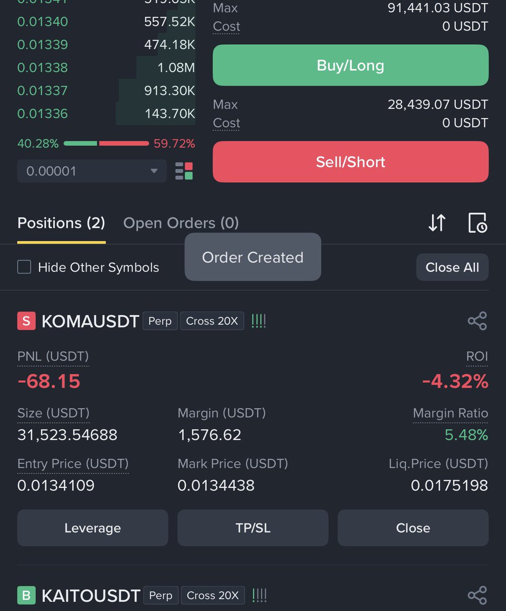 Crypto__Haris's tweet photo. Just opened a $30,000 SHORT on $KOMA. 📉

After a 70%+ rally, I think the risk/reward is now shifting to the downside.

The move has become too aggressive, volume is slowing near resistance, and buyers are starting to lose momentum. These are usually the first signs that profit-taking is about to begin.

Entry: Current Price
TP1: 0.0110
TP2: 0.0100
TP3: 0.0095

This isn’t a trade for everyone. If buyers keep pushing, we may get huge loss. But if momentum starts fading, I think $0.011 → $0.010 → $0.0095 comes much faster than people expect.