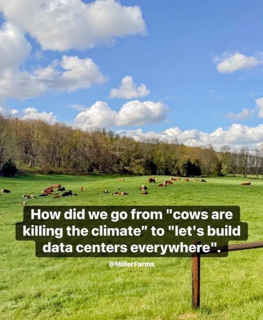 ABridgen's tweet photo. How did we go seamlessly from cows are destroying the planet to let’s build Data centres everywhere ?
And where was the debate in Parliament on either ? https://t.co/Igozz7cKQF