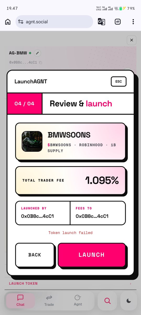 bmwsoons's tweet photo. @AGNTSOCIAL Why can't I launch a token? https://t.co/iSB7tWEFyo