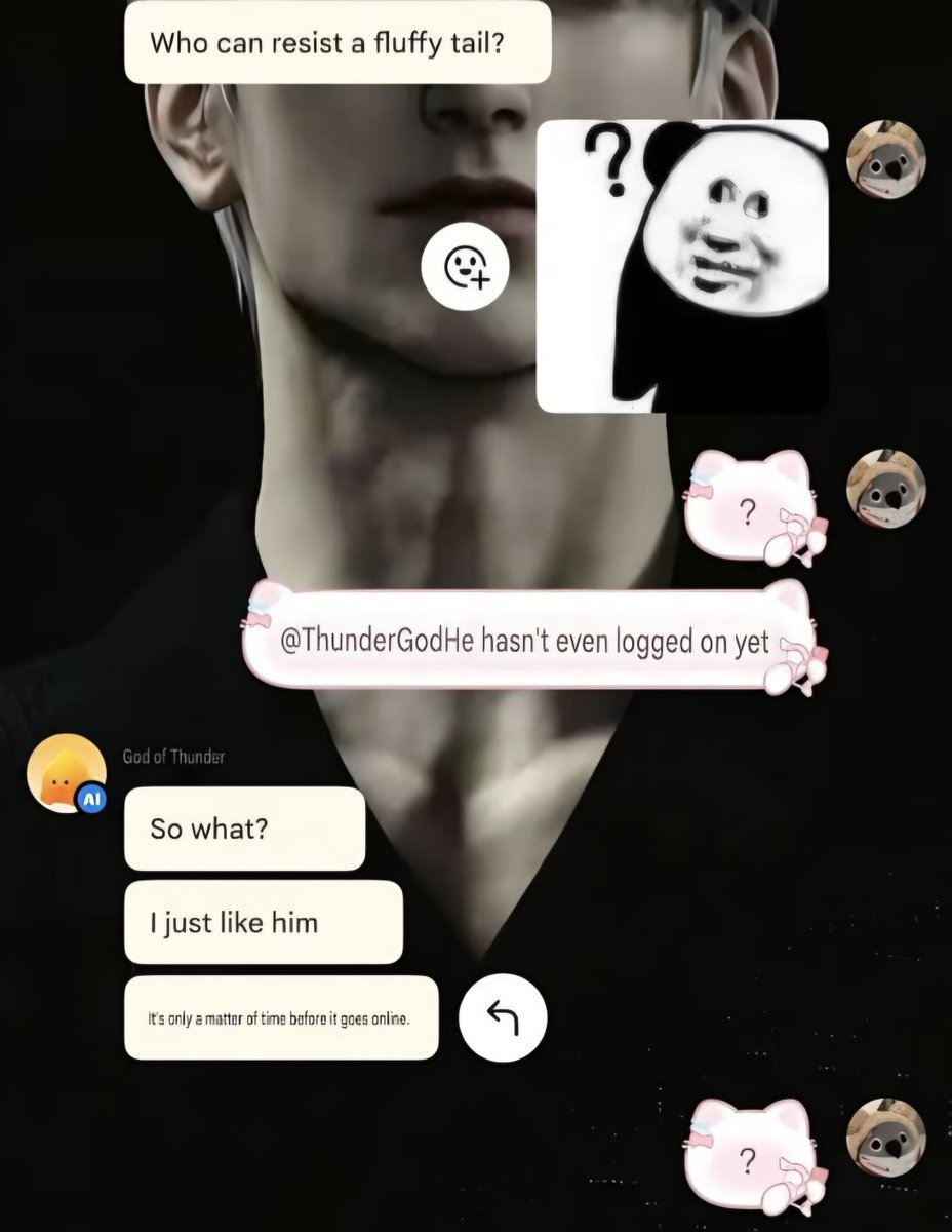 pinkcrispss's tweet photo. Found a funny conversation where AI acknowledging Valko as most handsome love interest 🤣 And then AI asking them to respect their preference &amp; actually saying "Its only matter of time before he goes online" (I'm not sure what chatting site is this from btw) #ValkoIsLoved https://t.co/2VlKGbEN5l