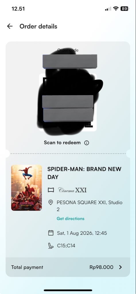 ddeli00ns's tweet photo. WTS Jual tiket xxi bioskop spider man: brand new day
Pesona square
Sabtu, 1 agustus 2026 jam 12:45

Jual rugi aja 2 tiket jadi 60k, ayo gaesss aku udah beli ulang di jam lain😭😭😭 https://t.co/79eUAHY36f