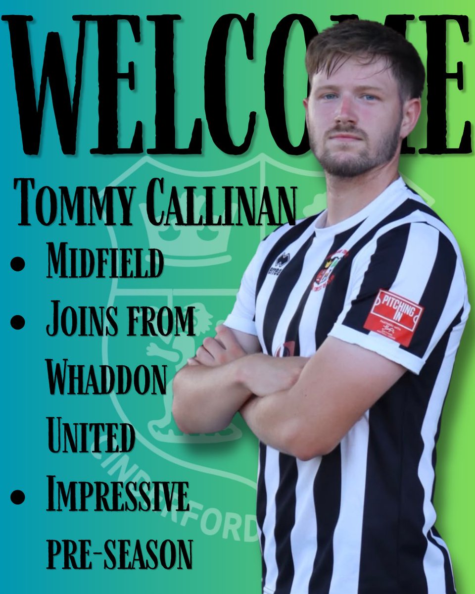 Cinderford_Town's tweet photo. ✍️ NEW SIGNING ✍️ 

Double signing! Next up is Tommy Callinan, who joins from Whaddon United. This exciting and diverse midfielder has impressed in pre-season and Sooty is excited to get him signed on. 

Welcome, Tommy! 🙌

#TheForesters || #CTFC 🖤🤍 https://t.co/ybizpQ9NYR