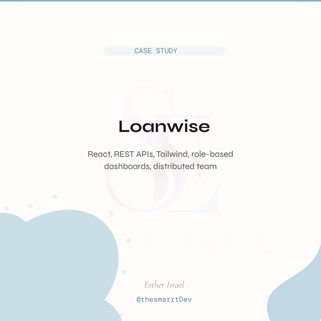 thesmarrtDev's tweet photo. Loanwise is the project I learn the most from when I look back at it. Not because the code was my best work but because it was my most collaborative work. Team of 10: designers, frontend devs, backend devs, data analysts; all working on the same codebase. https://t.co/1QXrXqEmal
