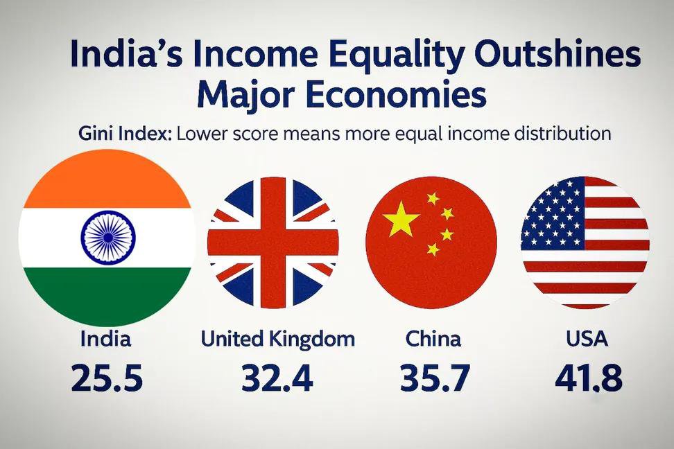 Indianinfoguide's tweet photo. 🚨India emerges as world’s 4th Most equal income society with a gini index of 25.5

Outpacing all G20 nations. https://t.co/jc1yayXySX