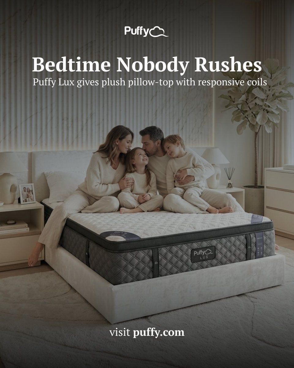 PuffyMattress's tweet photo. "We love our Puffy mattress! … Loved it so much I ordered one for a friend." — Christie

Some goodnights are worth lingering in. Puffy Lux layers a plush pillow-top over responsive coils, with cooling comfort that lasts past lights out.

13,500+ 5-star reviews. https://t.co/ENAyT9lSmq