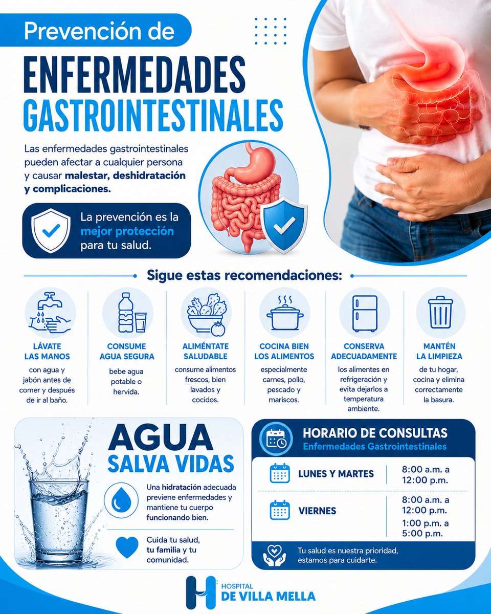 villa_mella's tweet photo. 💙 Prevenir las enfermedades gastrointestinales está en tus manos.

Las enfermedades gastrointestinales pueden prevenirse con acciones sencillas como el lavado frecuente de las manos, el consumo de agua segura y la correcta manipulación de los alimentos. https://t.co/1X93iwCCsu