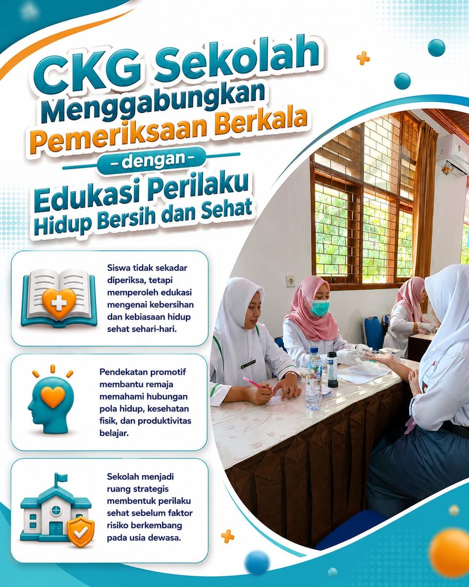 zunedsmith's tweet photo. CKG Sekolah Menggabungkan Pemeriksaan Berkala dengan Edukasi Perilaku Hidup Bersih dan Sehat. #JagaIndonesia https://t.co/3IAac7oSQl