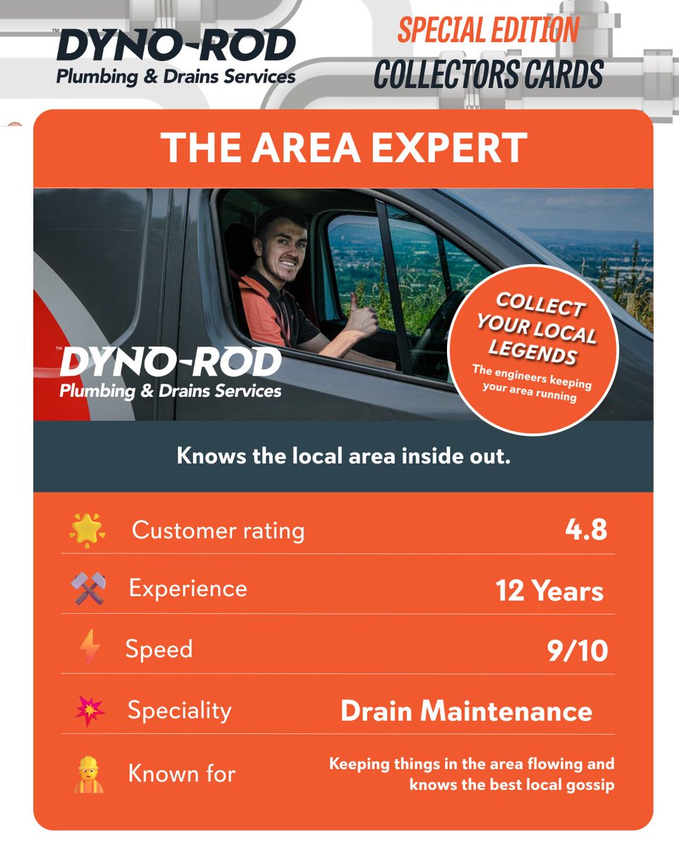 DynoThames's tweet photo. 🃏 Collect your local legends: the engineers keeping your area running! The Area Expert knows every road, shortcut &amp; problem spot 👀 

Years of local know-how, probably knows your street better than you 📍

👉 https://t.co/nbfvbIMJ6H https://t.co/WjluDyZERm