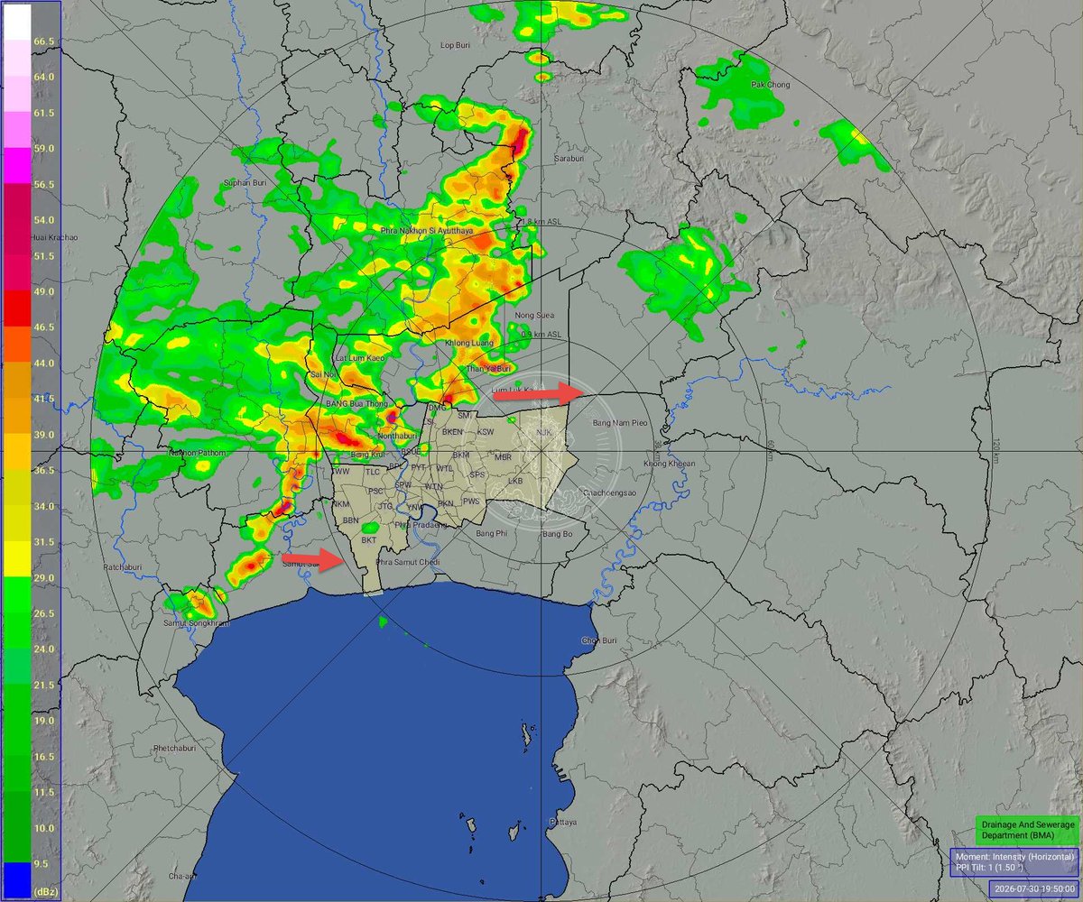 BKK_BEST's tweet photo. วันที่ 30 กรกฎาคม 2569 เวลา 20.00 น. /พื้นที่ กทม. ฝนเล็กน้อยเขตบางขุนเทียน ทวีวัฒนา จตุจักร ดอนเมือง คลองสามวา เคลื่อนตัวทิศตะวันออก แนวโน้มคงที่ https://t.co/MRNj7AsLWd