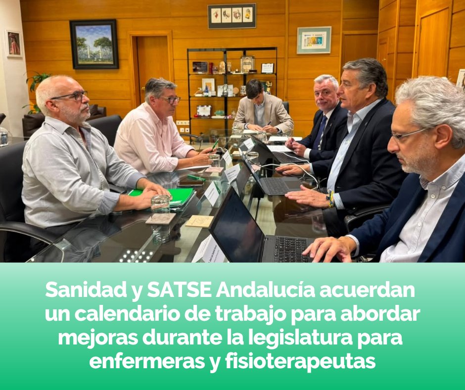 SATSE_Andalucia's tweet photo. 🗓️#SATSE y @saludand  fijan un calendario de trabajo para abordar mejoras durante la legislatura para #Enfermeras y #Fisioterapeutas
🤝Ambas partes nos hemos emplazado a mantener un próximo encuentro durante el mes de septiembre
🔗Conoce más: https://t.co/aYAjoSGMsU https://t.co/QElZeLAtLB