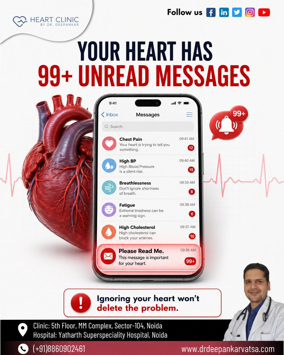 drdeepankarcard's tweet photo. 𝗗𝗢𝗡'𝗧 𝗟𝗘𝗔𝗩𝗘 𝗬𝗢𝗨𝗥 𝗛𝗘𝗔𝗥𝗧 𝗢𝗡 𝗥𝗘𝗔𝗗. ❤️📩

👨‍⚕️ Dr. Deepankar Vatsa
Consultant Cardiologist

#DrDeepankarVatsa #CardiologistNoida #HeartSpecialistNoida #HeartDoctor #HeartCare #HeartHealth #Cardiology #PreventiveCardiology #HeartCheckup #HeartDisease https://t.co/55dC9tOtBD