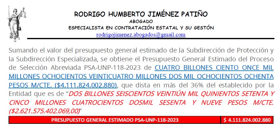 RodrigoHJimenez's tweet photo. @Portafolioco Lo advertí en mis observaciones a los documentos previos y proyecto pliego de condiciones del Proceso de Selección Abreviada de Menor Cuantía PSA-UNP-118-2023, @UNPColombia hizo caso omiso rechazándolas sin fundamento financiero - técnico - ni jurídico. https://t.co/j1xwRc3eGb