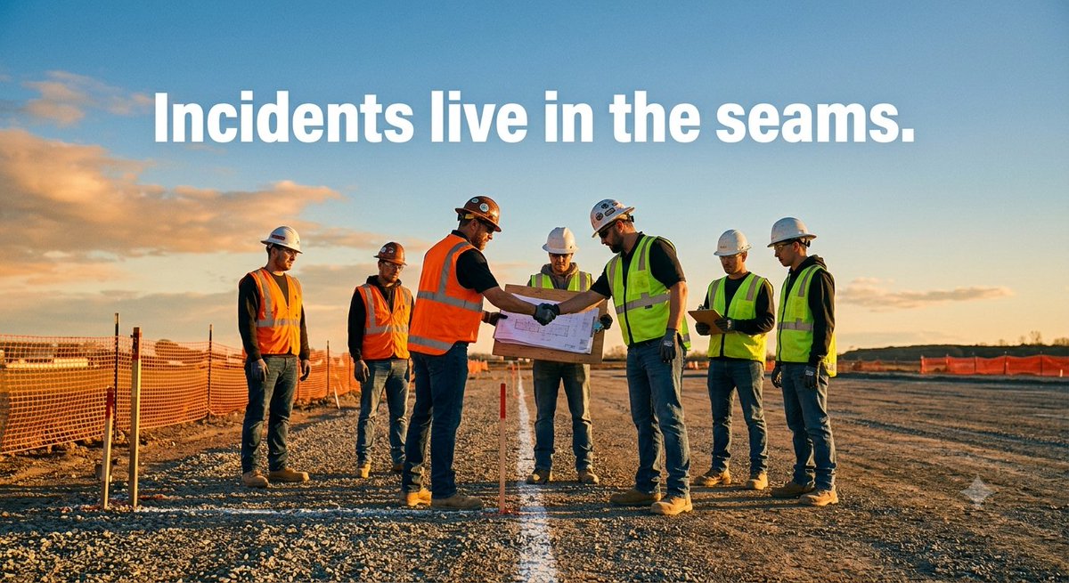 VivekVetri's tweet photo. The most dangerous square footage on a jobsite: wherever two companies' safety programs meet.

Each side assumes the other briefed it. Both are half right — which on a jobsite means both are wrong. Give every seam a named owner. One person, not one company.

#ConstructionSafety #EHSLeadership #ECSafety